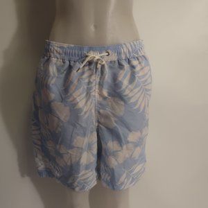 Mens Neiman Marcus Pale Blue White Tropical Brief Lined Swim Trunks Shorts L *